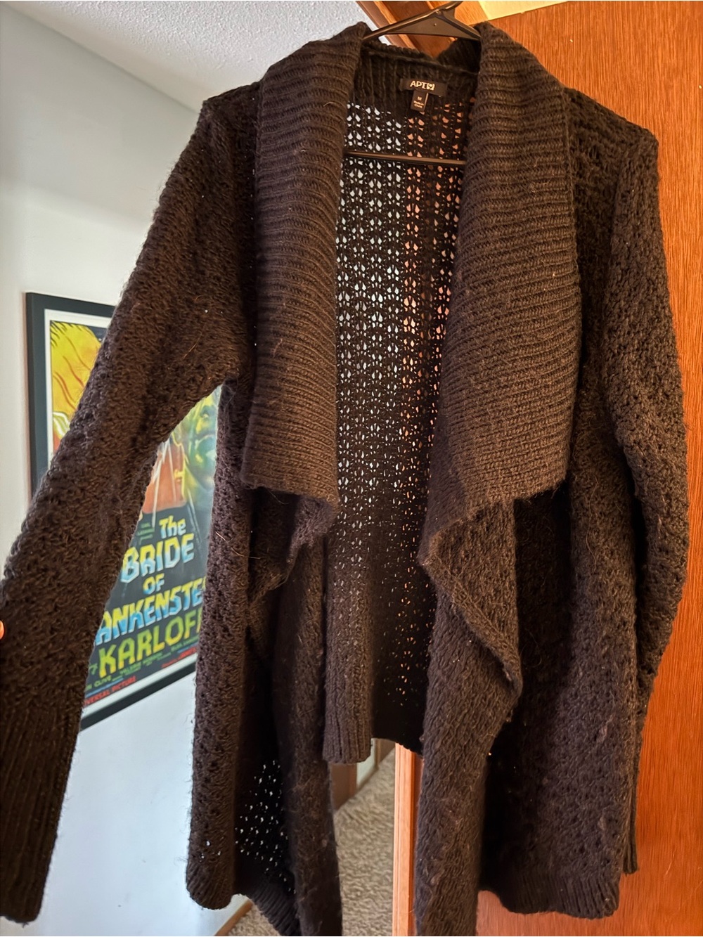 Apt. 9 Black Open-Front Draped Knit Cardigan